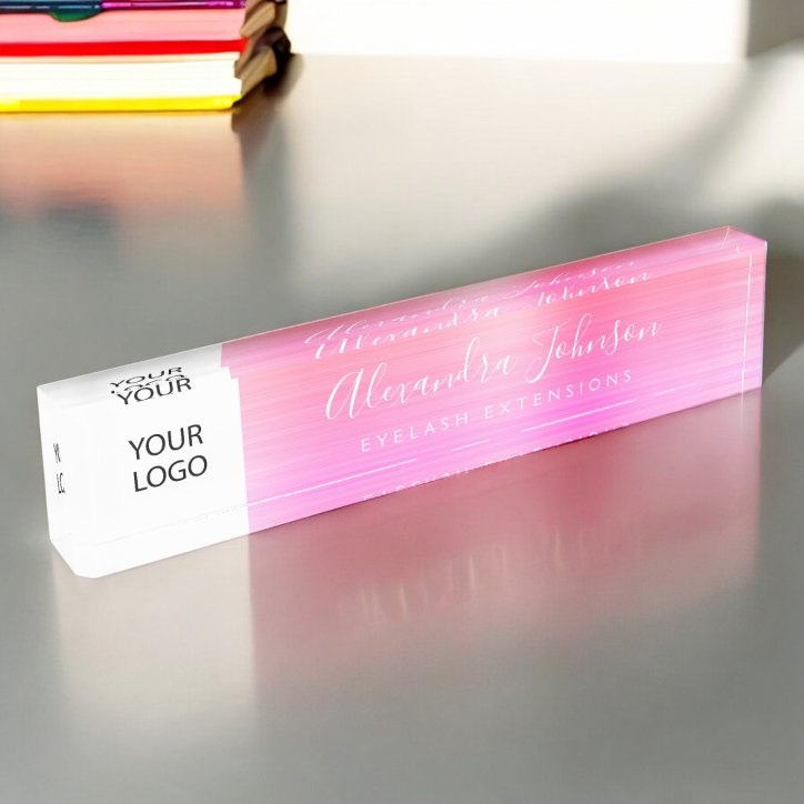 Custom Logo Pastel Pink Lashes Eyelash Extensions Desk Name Plate