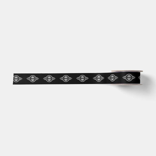 Custom Logo Pattern Promotional 1.5" Black Satin Ribbon (Front)