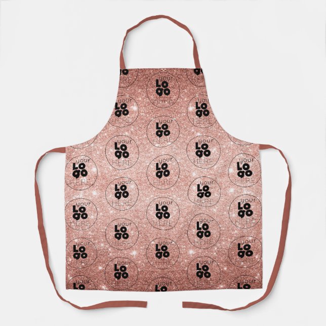 Custom Logo Pattern + Rose Gold Pink Glitter Staff Apron (Front)