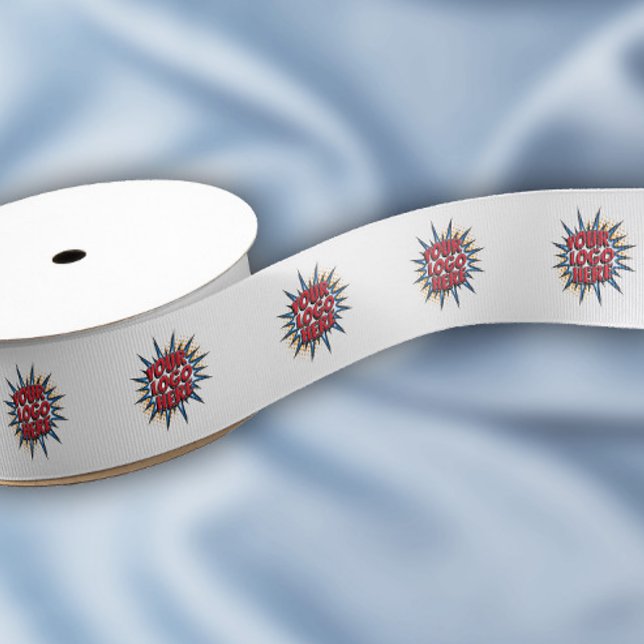 Custom Logo Pattern White Promotional 1.5" Grosgrain Ribbon (Creator Uploaded)
