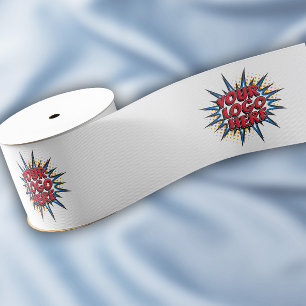 Custom Logo Pattern White Promotional 3" Grosgrain Ribbon