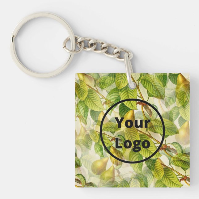 Custom logo pears and leaves pattern keychain (Front)