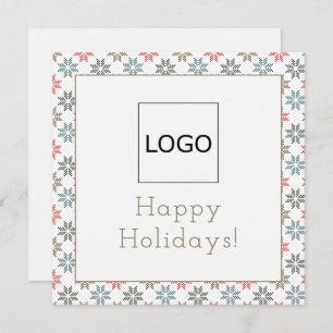 Custom Logo Photo Four Poinsettia Motif Christmas Card