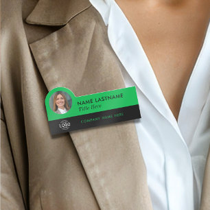 Custom Logo Photo ID Green Black Business Employee Name Tag