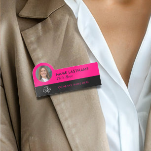 Custom Logo Photo ID Title Bright Pink Business Name Tag