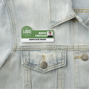 Custom Logo Photo ID Title Green White Employee Name Tag