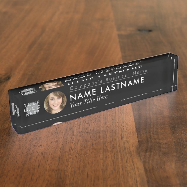 Custom Logo Photo Modern Black Professional Desk Name Plate (Side)