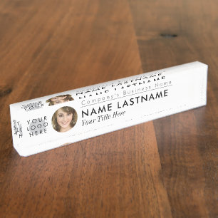 Custom Logo Photo Modern Professional White Desk Name Plate