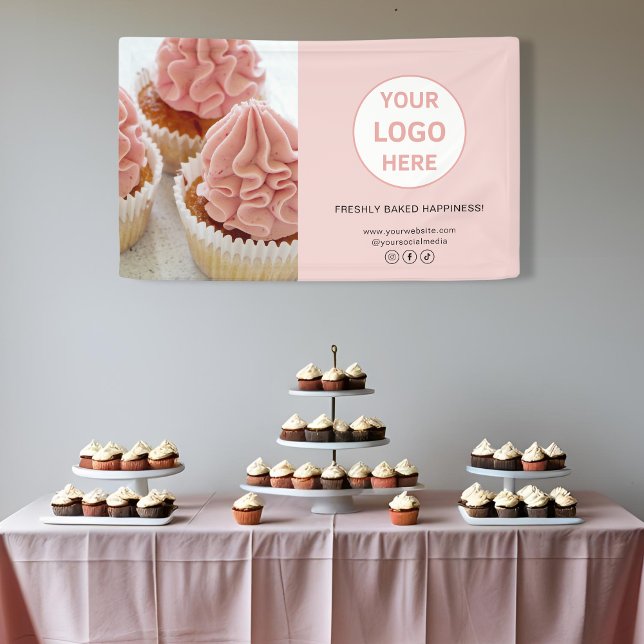 Custom Logo Photo Pink Bakery Business Banner (Custom Logo Photo Pink Bakery Business Banner)