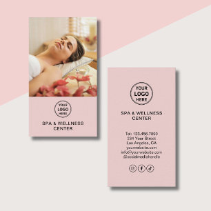 Custom Logo Photo Pink Spa Wellness Center Business Card