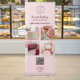 Custom Logo Photo QR Bakery Business Pink Retractable Banner