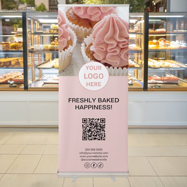 Custom Logo Photo QR Code Bakery Business Retractable Banner (Custom Logo Photo QR Code Bakery Business Retractable Banner)