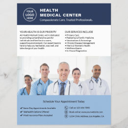 Custom Logo Photo QR Healthcare Clinic Doctor Blue Flyer