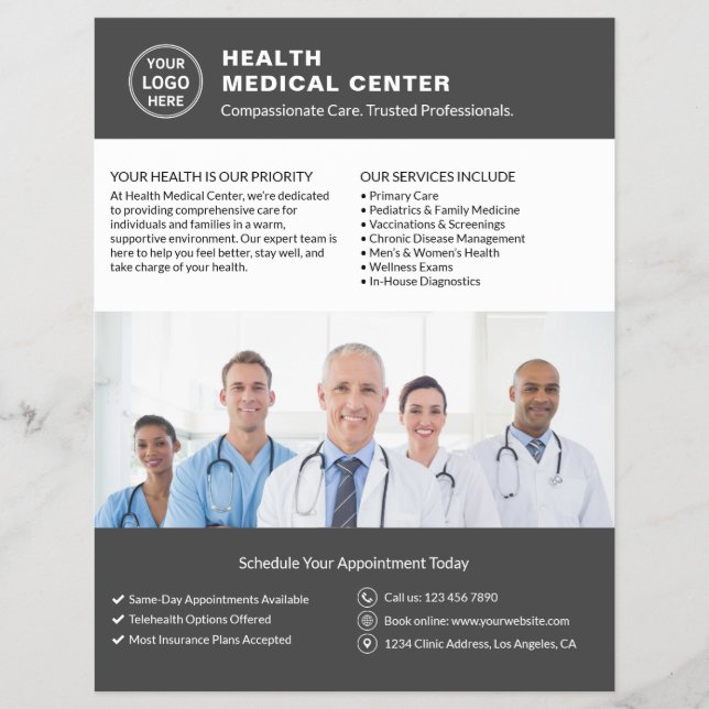 Custom Logo Photo QR Healthcare Clinic Doctor Flyer (Front)