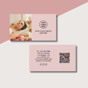 Custom Logo Photo QR Pink Spa Wellness Center Business Card
