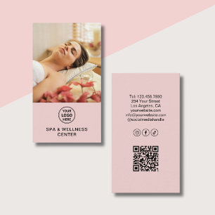 Custom Logo Photo QR Pink Spa Wellness Center Business Card