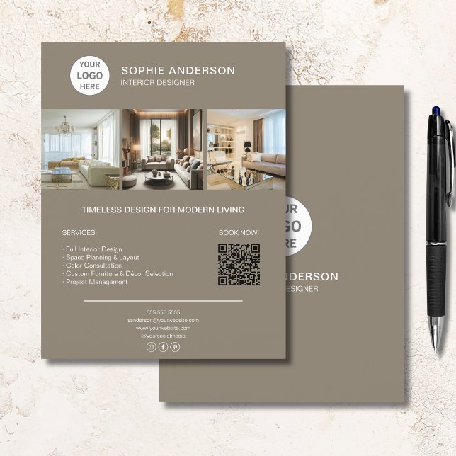 Custom Logo Photo QR Taupe Professional Business Flyer (Custom Logo Photo QR Taupe Professional Business Flyer)