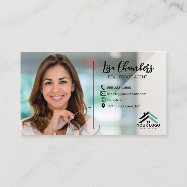 Custom Logo Photo Real Estate Agent Realtor Business Card (Front)