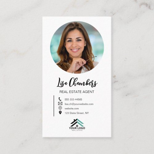 Custom Logo Photo Real Estate Agent Realtor  Business Card