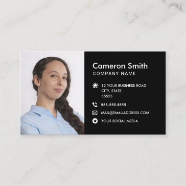 Custom logo photo social media professional black business card
