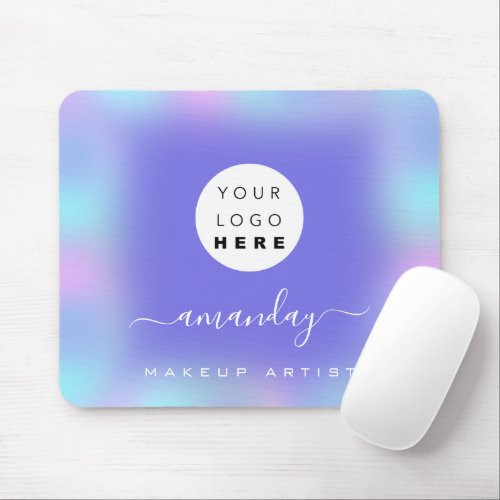 Custom Logo Pink Blue Ombre Small Business White Mouse Pad