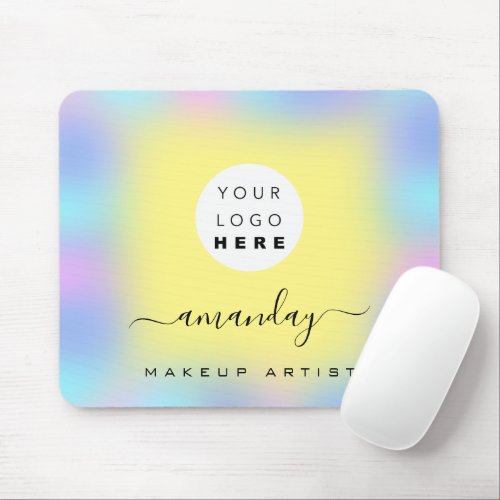 Custom Logo Pink Blue Ombre Small Business Yellow Mouse Pad