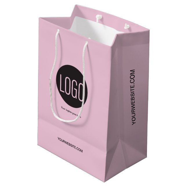 Custom logo pink Business website Medium Gift Bag (Back Angled)