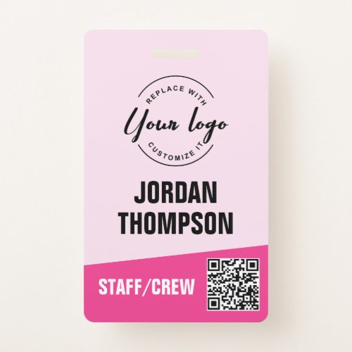 Custom logo pink corporate event QR code Badge
