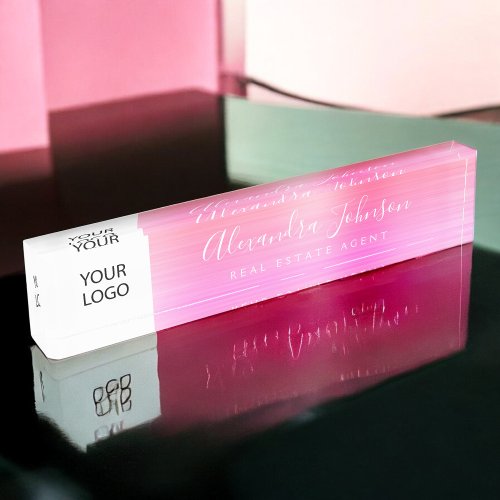 Custom Logo Pink Orange Elegant Professional Desk Name Plate