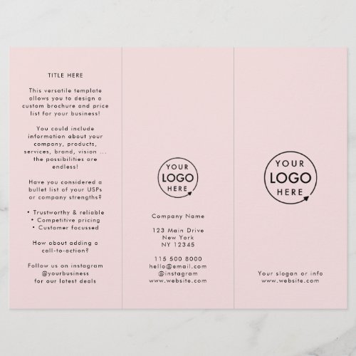 Custom Logo Pink  Price List Trifold Brochure