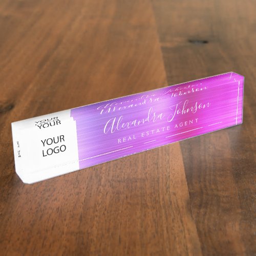 Custom Logo Pink Purple Elegant Professional Desk Name Plate