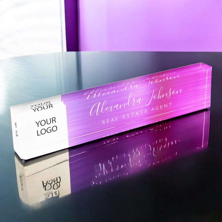 Custom Logo Pink Purple Elegant Professional Desk Name Plate