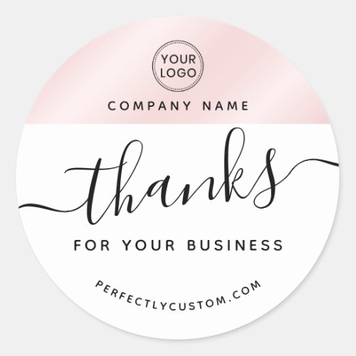 Custom logo pink satin gradient business thank you classic round sticker