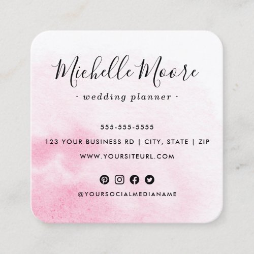 Custom logo pink watercolor social media icons square business card