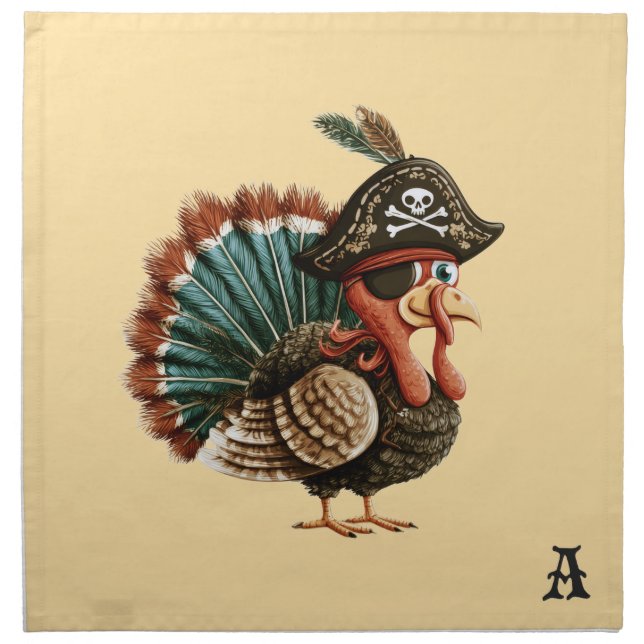 Custom Logo Pirate Turkey Thanksgiving Decor Cloth Napkin (Front)