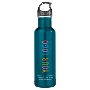 Custom Logo Printed Teal Blue 24 Ounce Stainless Steel Water Bottle by MISOOK at Zazzle
