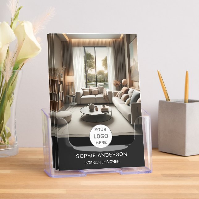 Custom Logo Professional Black Business Bi-Fold Brochure (Insitu)