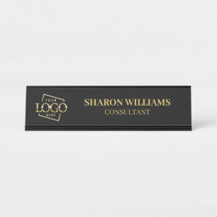 Custom Logo Professional Black Gold Minimalist Desk Name Plate