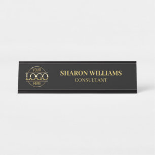 Custom Logo Professional Black Gold Minimalist Desk Name Plate