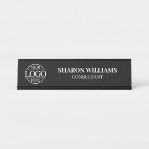 Custom Logo Professional Black White Minimalist Desk Name Plate