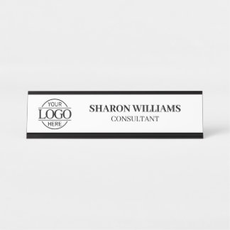 Custom Logo | Professional Elegant Black & White Desk Name Plate