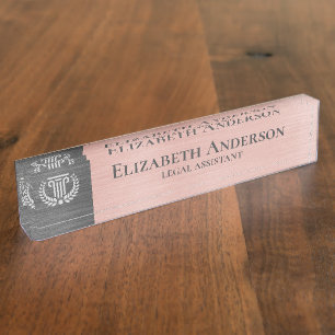 Custom Logo Professional Executive Pink Grey Desk Name Plate
