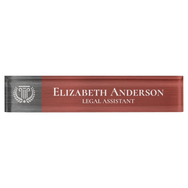 Custom Logo Professional Executive Red Grey Desk Name Plate (Front)
