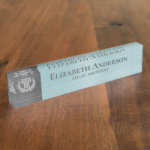 Custom Logo Professional Executive Teal Grey Desk Name Plate