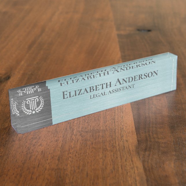 Custom Logo Professional Executive Teal Grey Desk Name Plate (Side)
