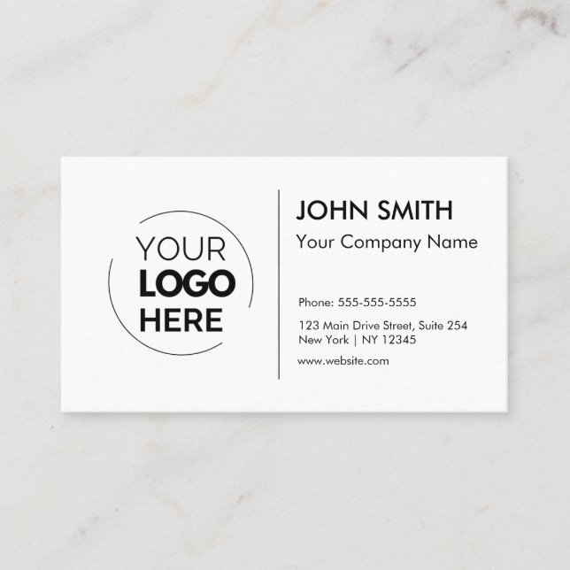 Custom Logo Professional Modern Minimalist White Business Card (Front)