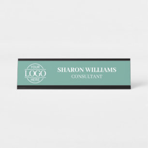 Custom Logo   Professional Teal Green Minimalist Desk Name Plate