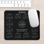 Custom Logo Promotional Business 2026 Calendar Mouse Pad<br><div class="desc">This professional design features a modern, minimalist layout with a solid black background and clean white text for superior contrast and readability. The full 2026 calendar is clearly displayed across the surface, organized into twelve monthly grids. Centered prominently are placeholders for your company's logo, slogan, and website, creating a powerful,...</div>