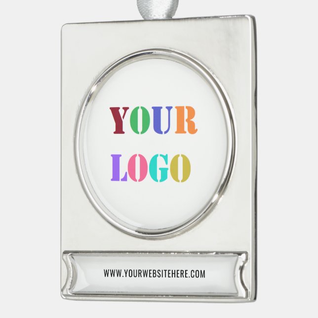 Custom Logo Promotional Business Personalized  Silver Plated Banner Ornament (Left)