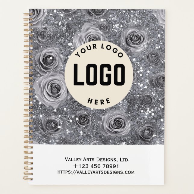 Custom Logo Promotional Notebook, Silver Gray Planner (Front)